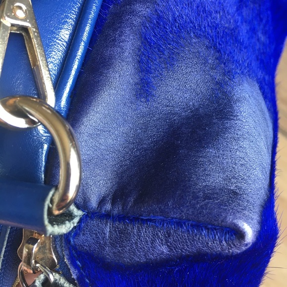 Well Loved Royal Blue Leather & Fur Purse Satchel - Picture 13 of 16